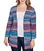 Ruby Rd. Plus Size Rib Knit Stripe 3/4 Sleeve Pocketed Open-Front Cardigan, Color:Indigo Multi - Image 4