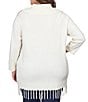 Color:Ivory - Image 2 - Plus Size Ribbed Cowl Neck 3/4 Sleeve Asymmetrical Fringe Hem Sweater