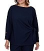 Ruby Rd. Plus Size Ribbed Knit Boat Neck Long Sleeve Ruched Side Tie Top - Image 1