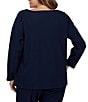 Ruby Rd. Plus Size Ribbed Knit Boat Neck Long Sleeve Ruched Side Tie Top - Image 2