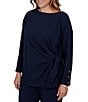 Ruby Rd. Plus Size Ribbed Knit Boat Neck Long Sleeve Ruched Side Tie Top - Image 3