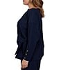 Ruby Rd. Plus Size Ribbed Knit Boat Neck Long Sleeve Ruched Side Tie Top - Image 4