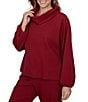 Ruby Rd. Plus Size Coordinating Premium Ribbed Knit Cowl Neck Long Bubble Sleeve Top - Image 3