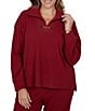 Ruby Rd. Plus Size Ribbed Knit Faux Suede Trim Portrait Collar Long Sleeve Horse Bit Top - Image 1