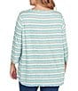Ruby Rd. Plus Size Ribbed Knit Marled Stripe Print Ballet Neck 3/4 Sleeved Top, Color:Teal Heather - Image 2