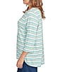 Ruby Rd. Plus Size Ribbed Knit Marled Stripe Print Ballet Neck 3/4 Sleeved Top, Color:Teal Heather - Image 3