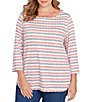 Ruby Rd. Plus Size Ribbed Knit Marled Stripe Print Ballet Neck 3/4 Sleeved Top, Color:Sangria Heather - Image 1