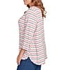Ruby Rd. Plus Size Ribbed Knit Marled Stripe Print Ballet Neck 3/4 Sleeved Top, Color:Sangria Heather - Image 3