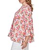 Ruby Rd. Plus Size Ruffle Scoop Neck 3/4 Bell Sleeve Floral Pleated Top - Image 4