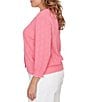 Ruby Rd. Plus Size Ruffle V-Neck 3/4 Sleeve Button Front Pointelle Cardigan - Image 3
