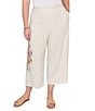 Ruby Rd. Plus Size Sand-Washed Linen Floral Placement Print Wide Leg Pull-On Coordinating Cropped Pants - Image 1