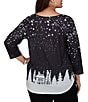 Ruby Rd. Plus Size Santa Flying Sleigh Snowflake Crew Neck 3/4 Sleeve Top - Image 2