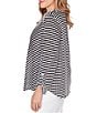 Ruby Rd. Plus Size Scalloped Stripe V-Neck 3/4 Roll-Tab Sleeve Top, Color:Black/White - Image 3