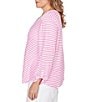Ruby Rd. Plus Size Scalloped Stripe V-Neck 3/4 Roll-Tab Sleeve Top, Color:Hydrangea/White - Image 3