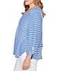 Ruby Rd. Plus Size Scalloped Stripe V-Neck 3/4 Roll-Tab Sleeve Top, Color:Sea Blue/White - Image 3