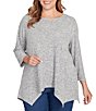 Ruby Rd. Plus Size Scoop Neck 3/4 Sleeve Sharkbite Hem Knit Top, Color:Grey Heather - Image 1