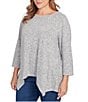 Ruby Rd. Plus Size Scoop Neck 3/4 Sleeve Sharkbite Hem Knit Top, Color:Grey Heather - Image 4