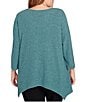 Ruby Rd. Plus Size Scoop Neck 3/4 Sleeve Sharkbite Hem Knit Top, Color:Teal Heather - Image 2