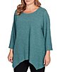 Ruby Rd. Plus Size Scoop Neck 3/4 Sleeve Sharkbite Hem Knit Top, Color:Teal Heather - Image 4