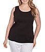Ruby Rd. Plus Size Scoop Neck Sleeveless Cotton Rib Knit Tank, Color:Black - Image 1