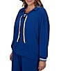 Ruby Rd. Plus Size Scuba Pique Point Collar 3/4 Sleeve Stripe Trim Pullover - Image 3