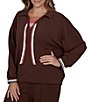 Ruby Rd. Plus Size Scuba Pique Point Collar 3/4 Sleeve Stripe Trim Pullover - Image 3