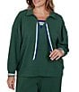Ruby Rd. Plus Size Scuba Pique Point Collar 3/4 Sleeve Stripe Trim Pullover - Image 1