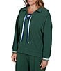 Ruby Rd. Plus Size Scuba Pique Point Collar 3/4 Sleeve Stripe Trim Pullover - Image 3