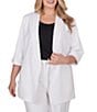 Color:White - Image 1 - Plus Size Shawl Lapel Collar 3/4 Roll-Tab Sleeve Open-Front Blazer Jacket