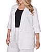 Color:White - Image 3 - Plus Size Shawl Lapel Collar 3/4 Roll-Tab Sleeve Open-Front Blazer Jacket