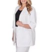 Color:White - Image 4 - Plus Size Shawl Lapel Collar 3/4 Roll-Tab Sleeve Open-Front Blazer Jacket