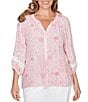Ruby Rd. Plus Size Silky Gauze Floral Split V-Neck 3/4 Sleeve Button-Front Blouse - Image 1