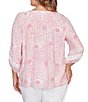 Ruby Rd. Plus Size Silky Gauze Floral Split V-Neck 3/4 Sleeve Button-Front Blouse - Image 2