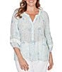 Ruby Rd. Plus Size Silky Gauze Floral Split V-Neck 3/4 Sleeve Button-Front Blouse - Image 1