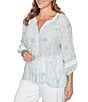 Ruby Rd. Plus Size Silky Gauze Floral Split V-Neck 3/4 Sleeve Button-Front Blouse - Image 3