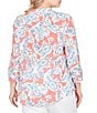 Ruby Rd. Plus Size Silky Gauze Paisley Split V-Neck 3/4 Sleeve Button Front Top - Image 2