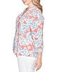 Ruby Rd. Plus Size Silky Gauze Paisley Split V-Neck 3/4 Sleeve Button Front Top - Image 3