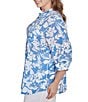 Ruby Rd. Plus Size Silky Gauze Printed Banded Neck 3/4 Roll-Tab Sleeve Pleated Blouse, Color:French Blue/White - Image 4