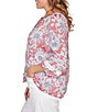 Ruby Rd. Plus Size Silky Gauze Woven Floral Split V-Neck 3/4 Lace Inset Sleeve Blouse - Image 3