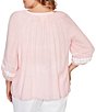 Ruby Rd. Plus Size Silky Gauze Woven Split V-Neck 3/4 Sleeve Lace Trim Button-Front Peasant Blouse - Image 2