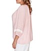 Ruby Rd. Plus Size Silky Gauze Woven Split V-Neck 3/4 Sleeve Lace Trim Button-Front Peasant Blouse - Image 4
