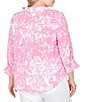 Ruby Rd. Plus Size Silky Slub Woven Brushstroke Floral Collared V-Neck 3/4 Sleeve Top, Color:Hydrangea Multi - Image 2
