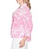 Ruby Rd. Plus Size Silky Slub Woven Brushstroke Floral Collared V-Neck 3/4 Sleeve Top, Color:Hydrangea Multi - Image 3