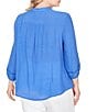 Ruby Rd. Plus Size Silky Slub Woven Split V-Neck 3/4 Sleeve Button Front Top - Image 6