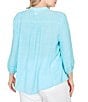 Ruby Rd. Plus Size Silky Slub Woven Split V-Neck 3/4 Sleeve Button Front Top, Color:Aruba Blue - Image 2