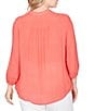 Ruby Rd. Plus Size Silky Slub Woven Split V-Neck 3/4 Sleeve Button Front Top - Image 2