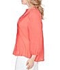 Ruby Rd. Plus Size Silky Slub Woven Split V-Neck 3/4 Sleeve Button Front Top - Image 3