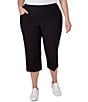 Color:Black - Image 1 - Plus Size Silky Tech Straight Leg Pull-On Capri Pant
