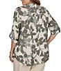 Ruby Rd. Plus Size Silky Voile Shadow Floral Split V-Neck 3/4 Sleeve Pleated Button Front Shirt - Image 2