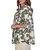 Ruby Rd. Plus Size Silky Voile Shadow Floral Split V-Neck 3/4 Sleeve Pleated Button Front Shirt - Image 3